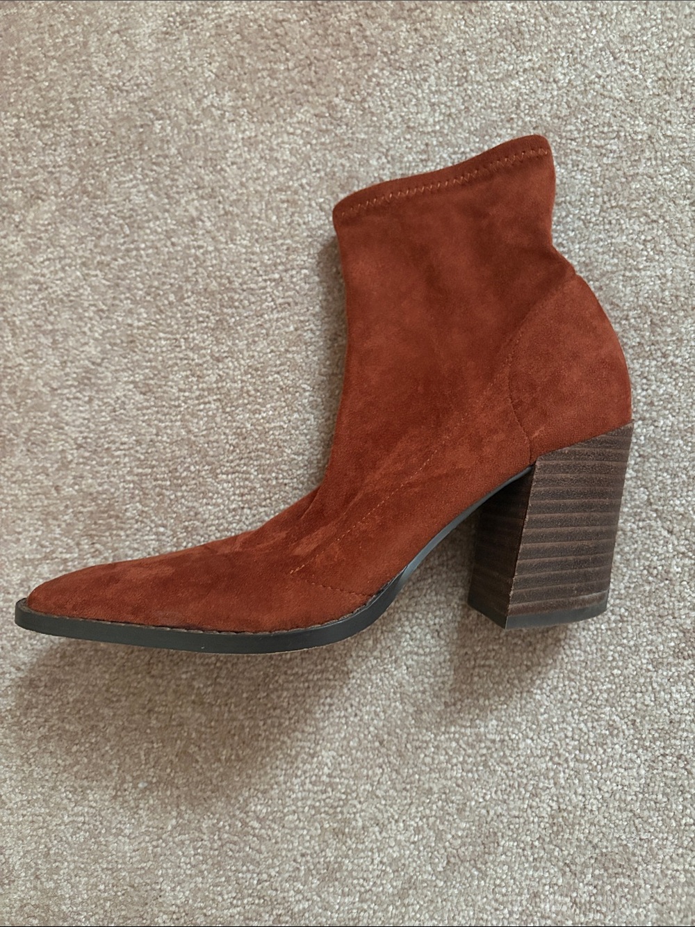 Charles By Charles David Burnt Orange Suede Block Heel Ankle Bootie